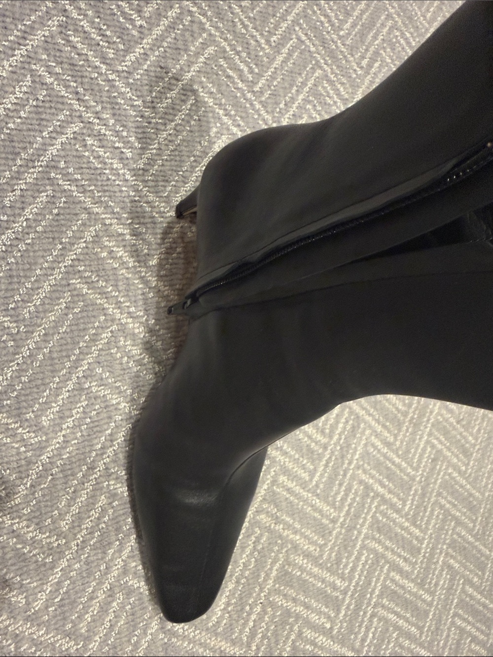 STAUD Black Pointed-Toe Ankle Boots with Kitten Heel